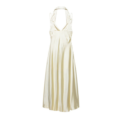 Thin Scarf With Silk Satin Texture Long Halter Dress
