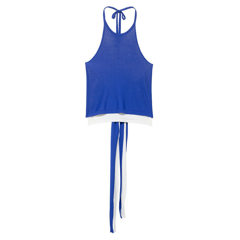 European And American Style Double-layer Knitted Halter Top Skirt