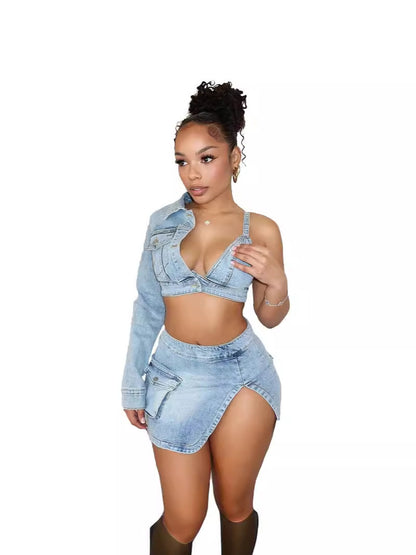 Fashion Personality Ladies Denim Stretch Suit