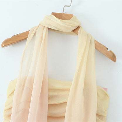 Backless Milk Silk Sleeveless Mesh Evening Dress