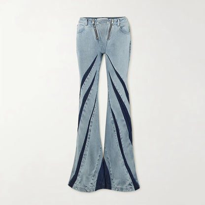 Color Contrast Patchwork Tube Top Three-dimensional Elastic Washed Jeans Two-piece Set