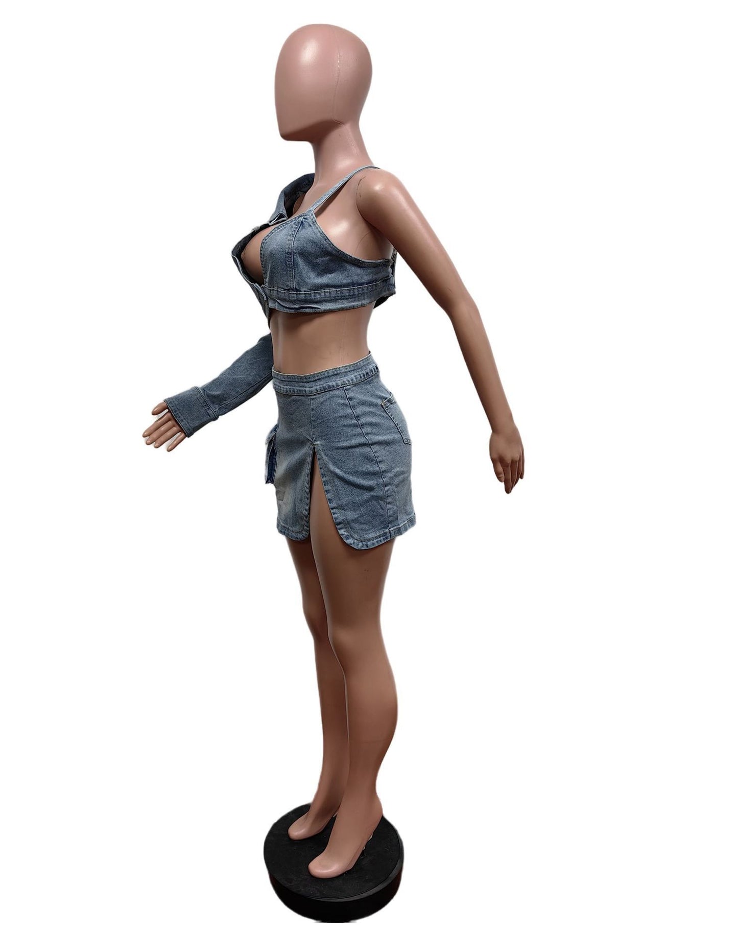 Fashion Personality Ladies Denim Stretch Suit