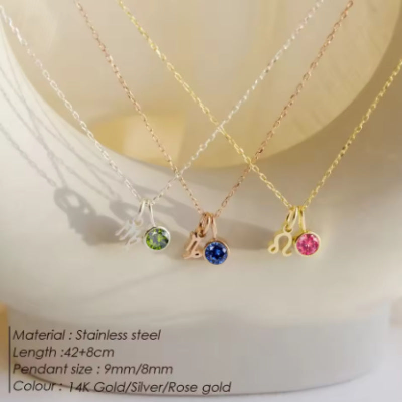Stainless Steel Birthday Stone Necklace