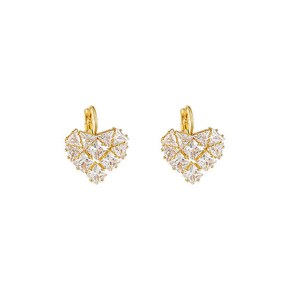 French Style Heart-shaped Zircon Earrings For Women