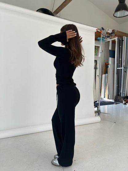 Casual Long-sleeved Knitted Solid Color Commute Trousers Suit