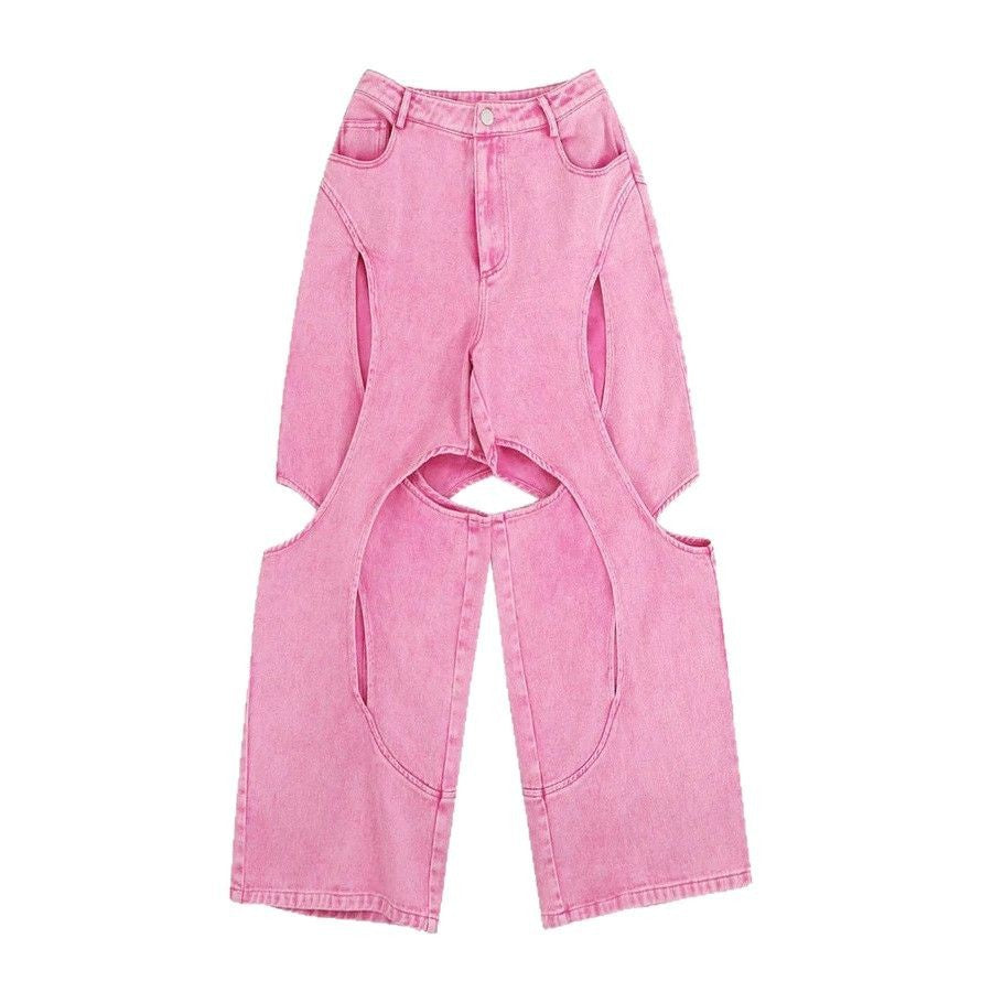 Women's American-style High Street Stitching Hole Worn Jeans