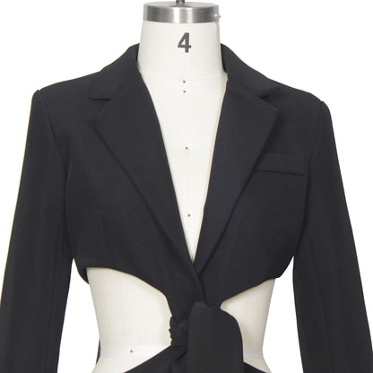 Women's High Street Style Hollowed Out Midriff Outfit Lace-up Small Suit Jacket