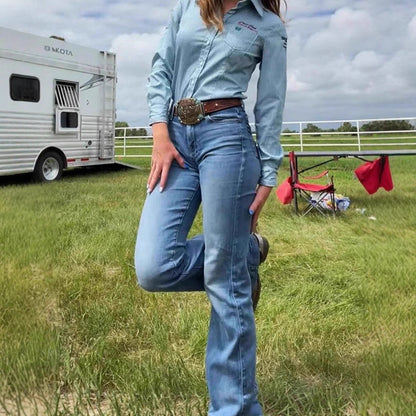 Slim Fit Elastic Mid-waist Slightly Flared Jeans