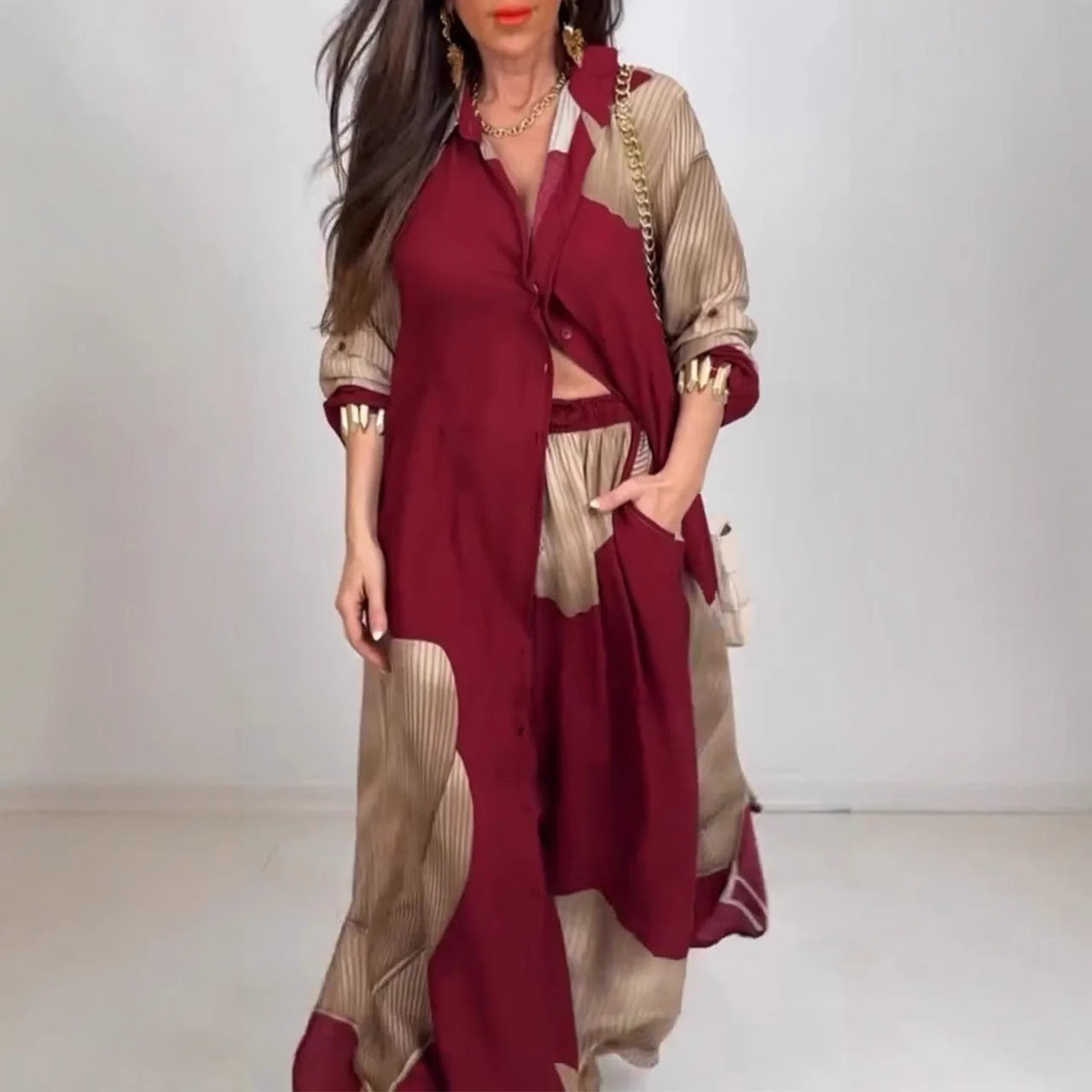 European And American Three-quarter Sleeve Printed Top And Pants Commute Leisure Suit